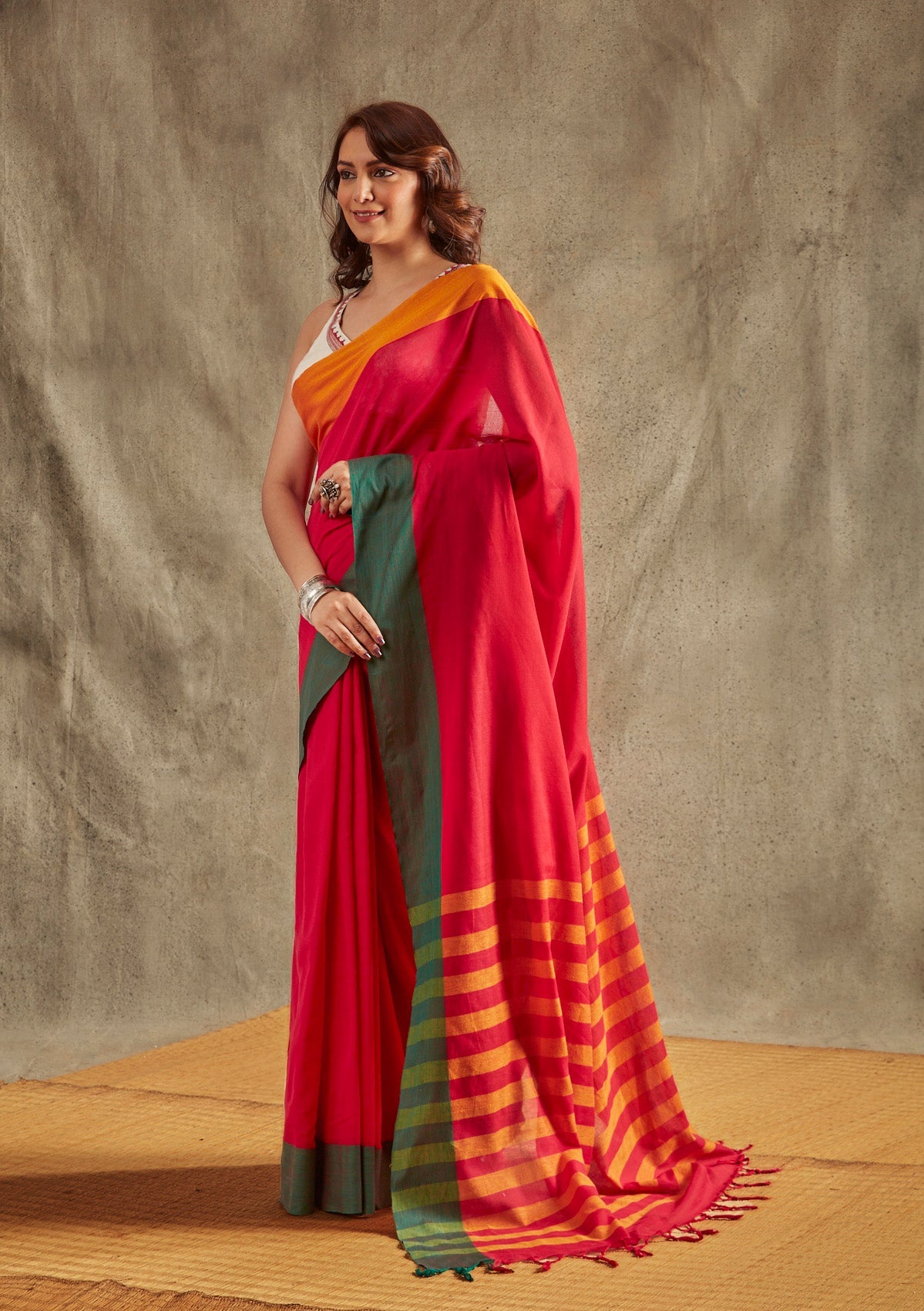Red Solid Cotton Saree