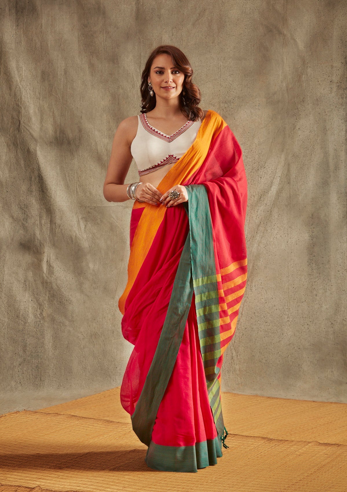Red Solid Cotton Saree