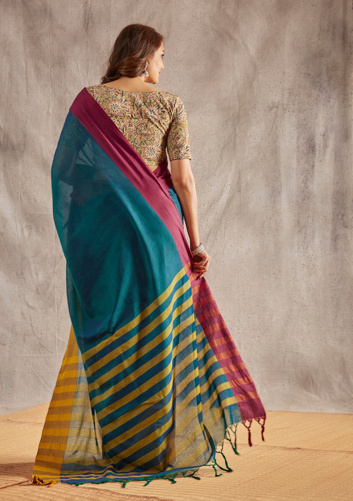 Teal Solid Cotton Saree