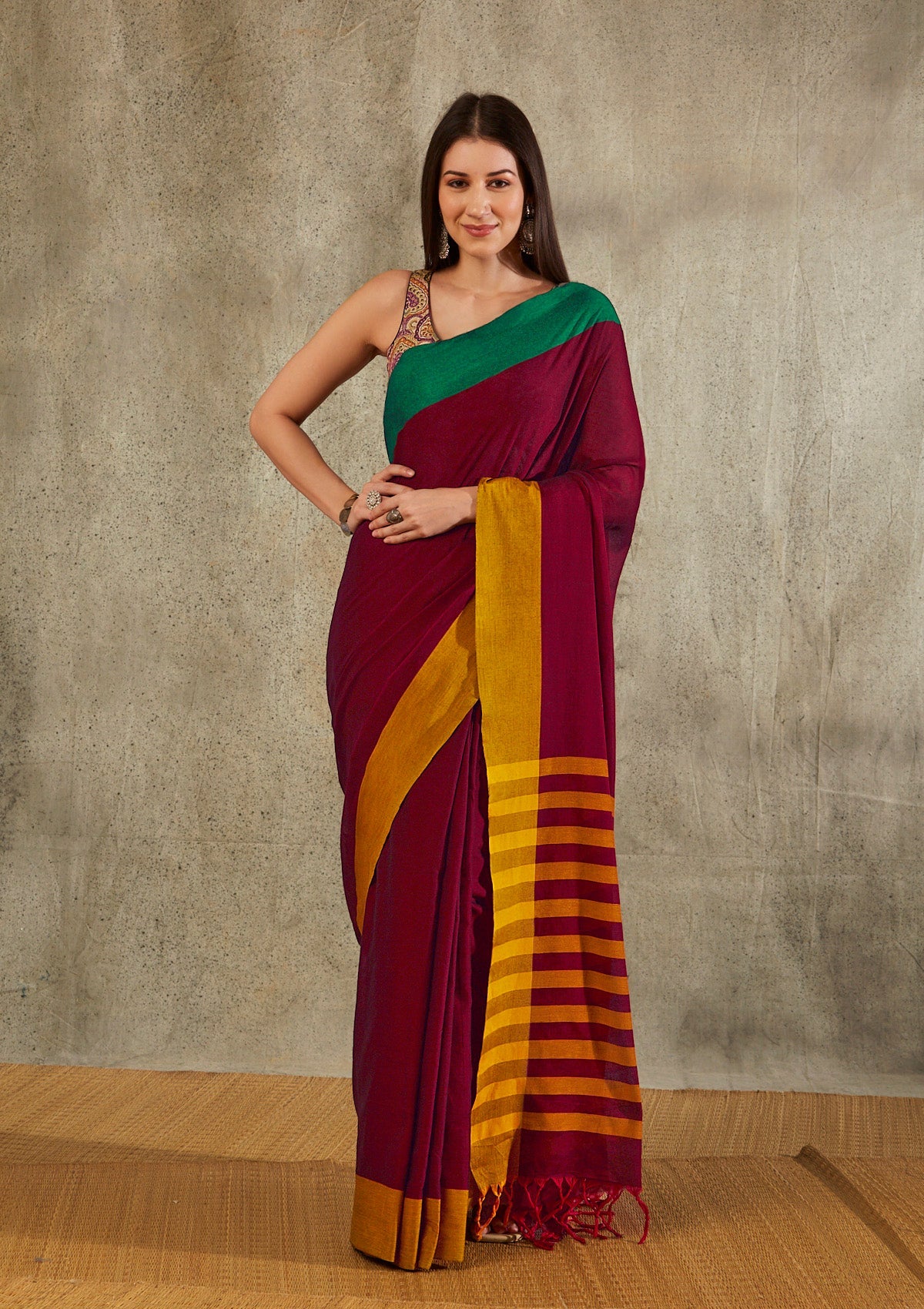 Maroon Cotton Solid Saree