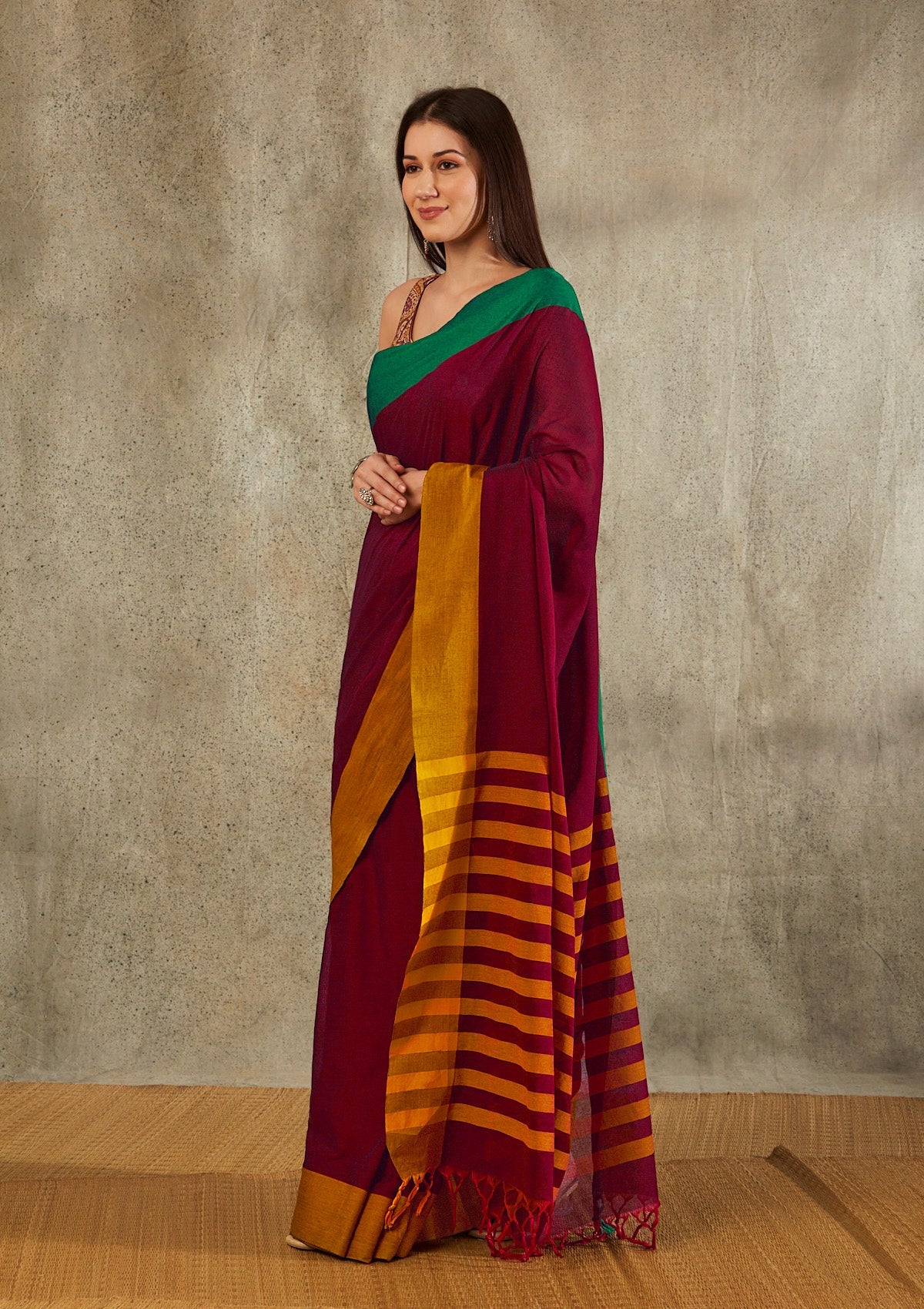 Maroon Cotton Solid Saree