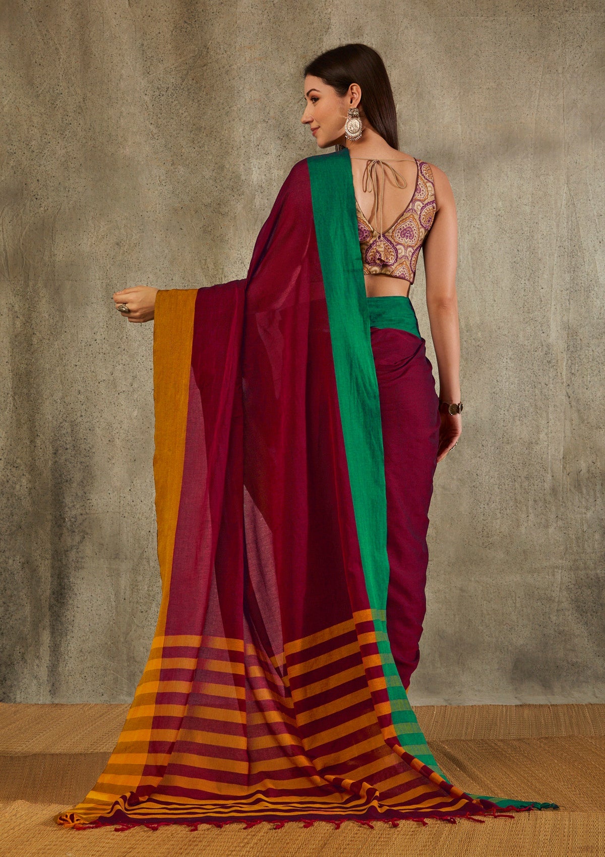 Maroon Cotton Solid Saree