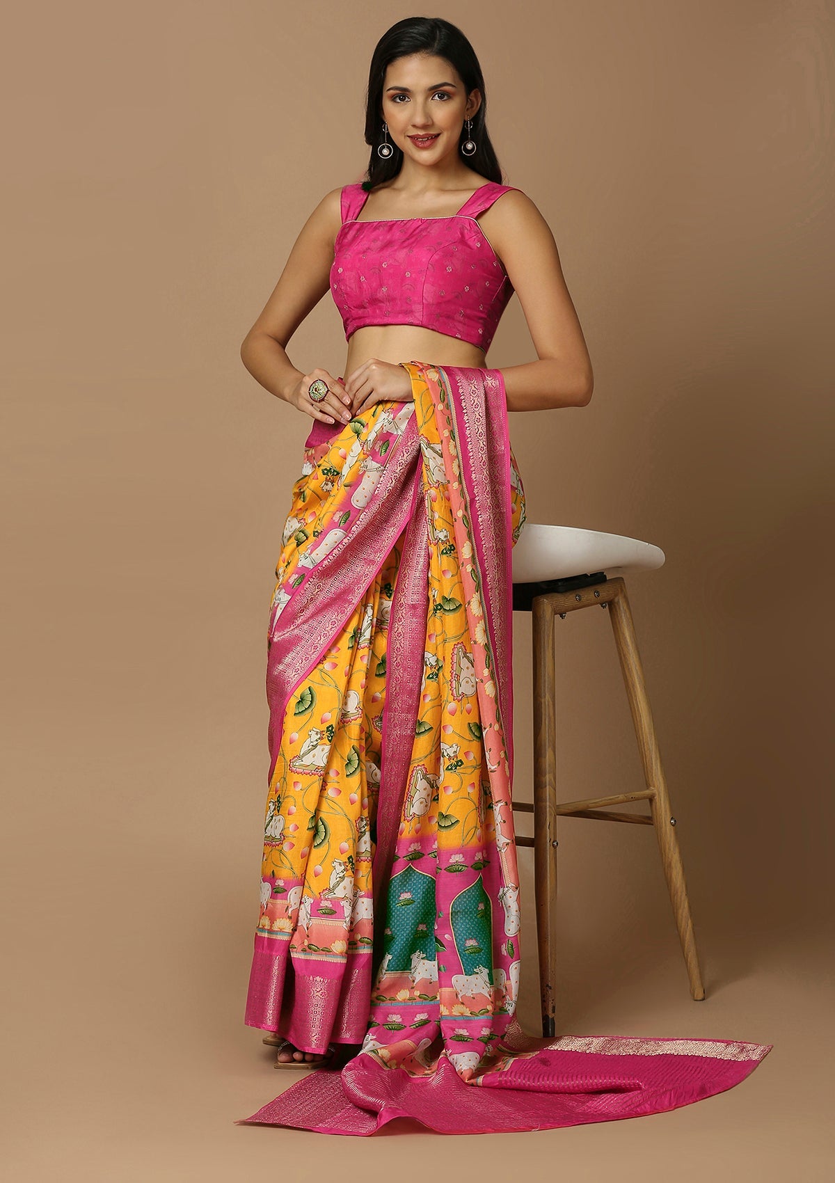 Pink Woven Design Saree Blouse