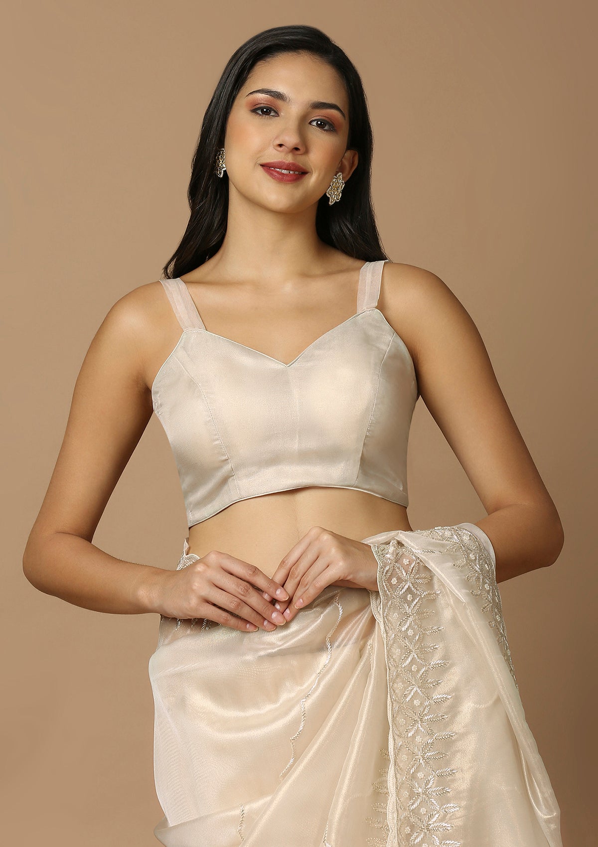 Off White Solid Saree Blouse