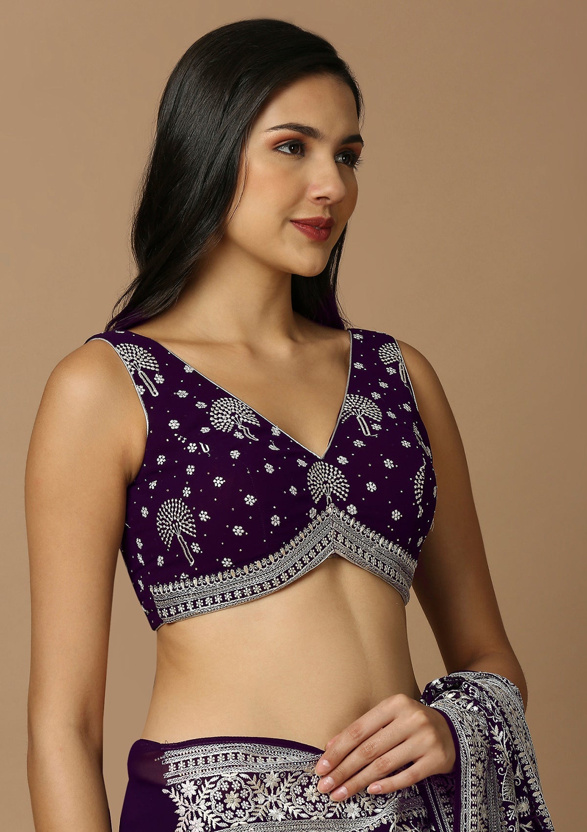 Purple Embroidered Saree Blouse
