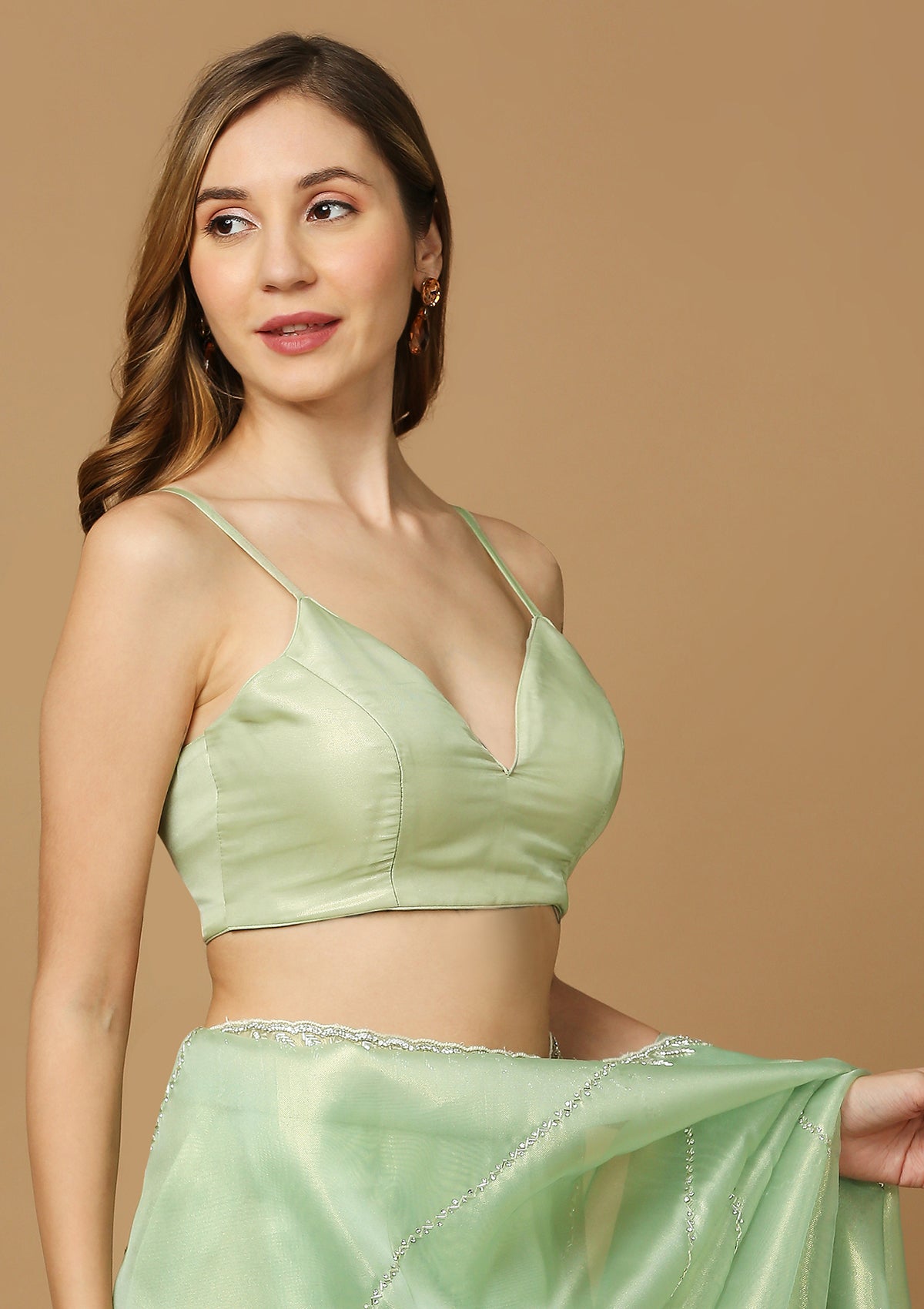 Green Solid Saree Blouse