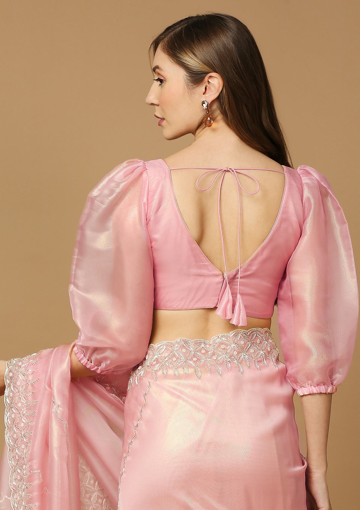 Buy Blue Organza Silk Embroidery Round Puff Sleeve Saree Blouse For Women  by Anavila Online at Aza Fashions.