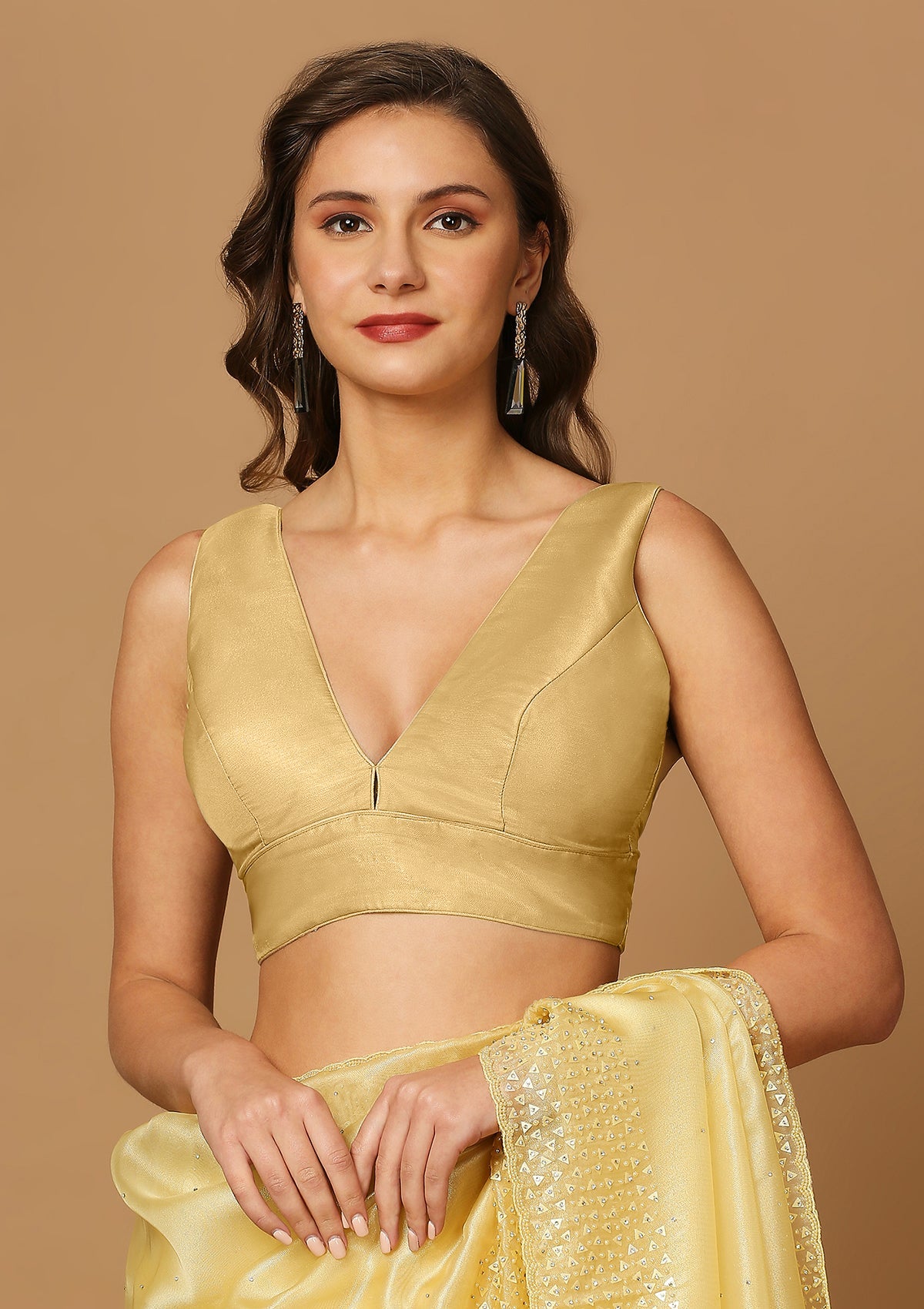Yellow Solid Saree Blouse