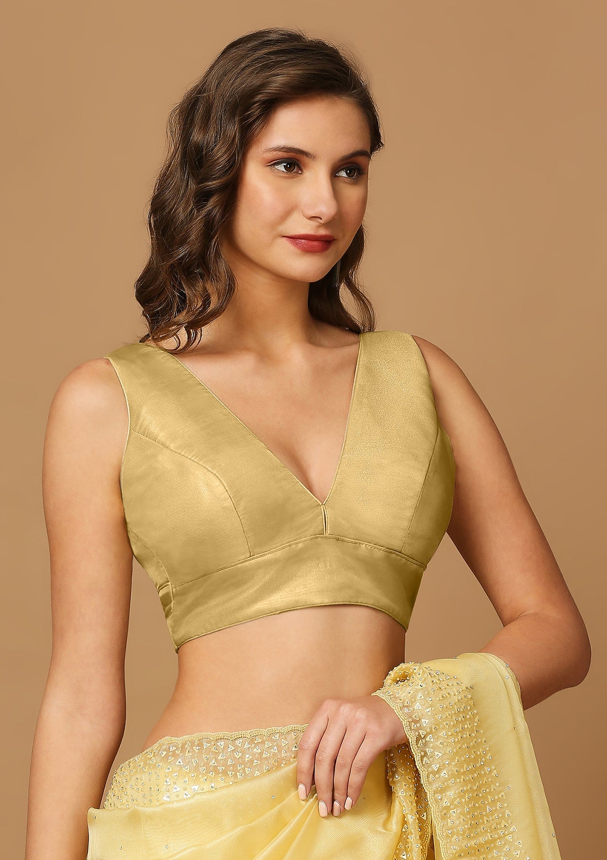 Yellow Solid Saree Blouse