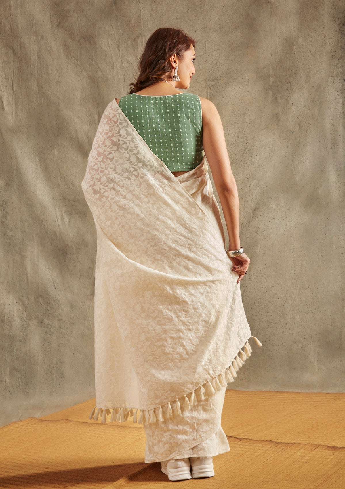 Off White Cotton Woven Design saree
