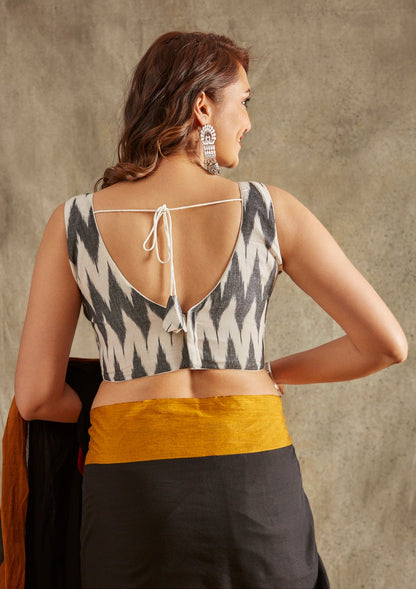 Grey & White Cotton Sleeveless Readymade Blouse