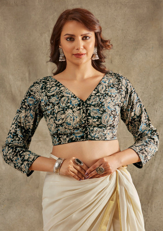 Black Kalamkari Cotton Blouse