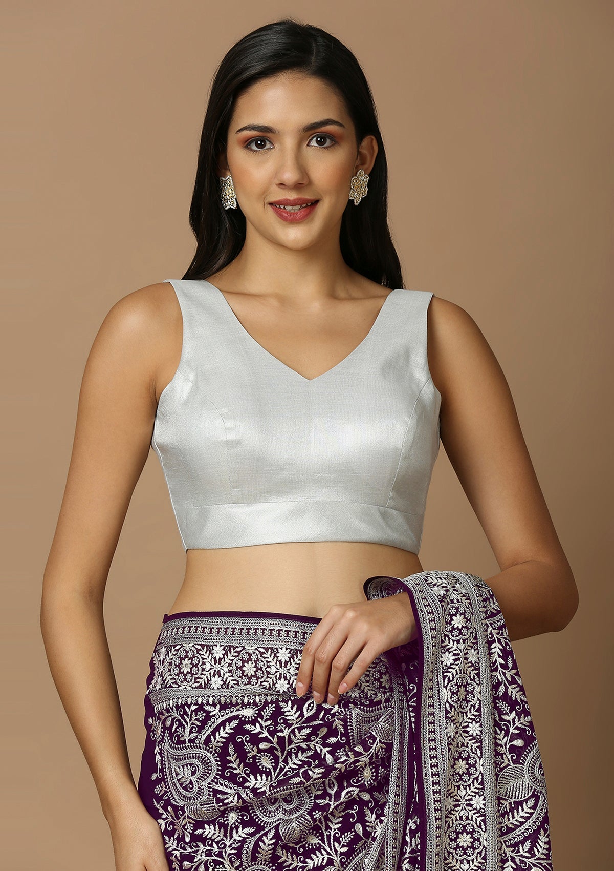Silver Solid Saree Blouse