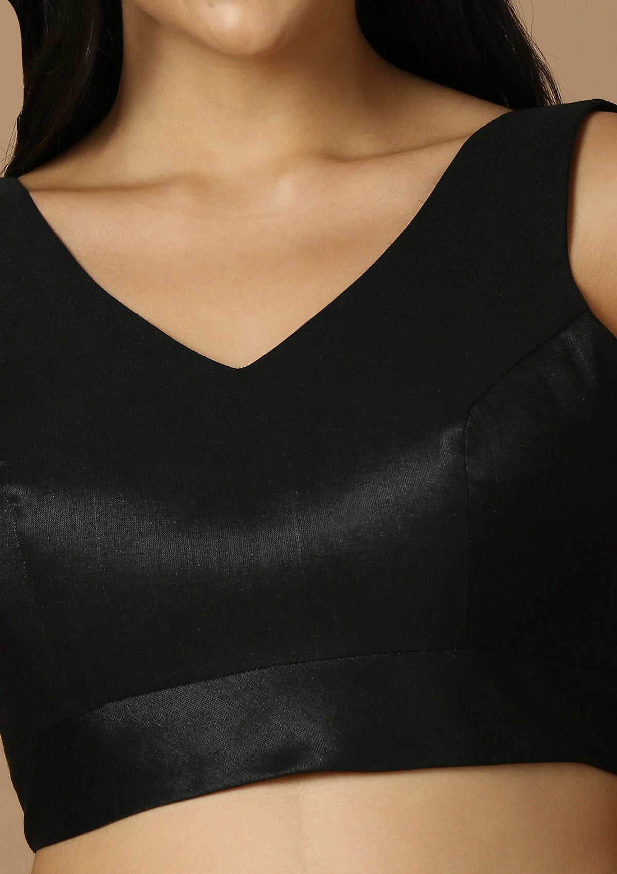 Black Silk Sleeveless Readymade Padded Blouse