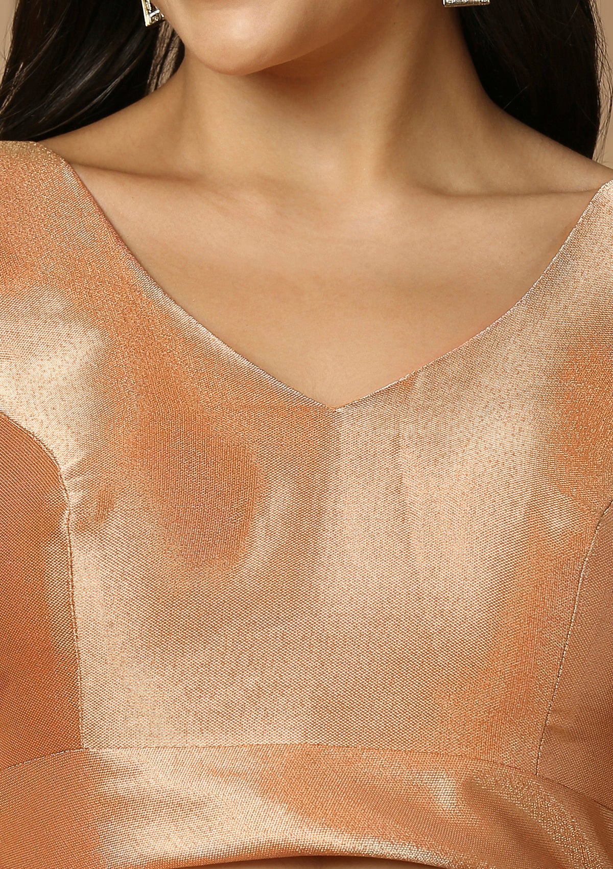 Rose Gold Silk Sleeveless Readymade Padded Blouse