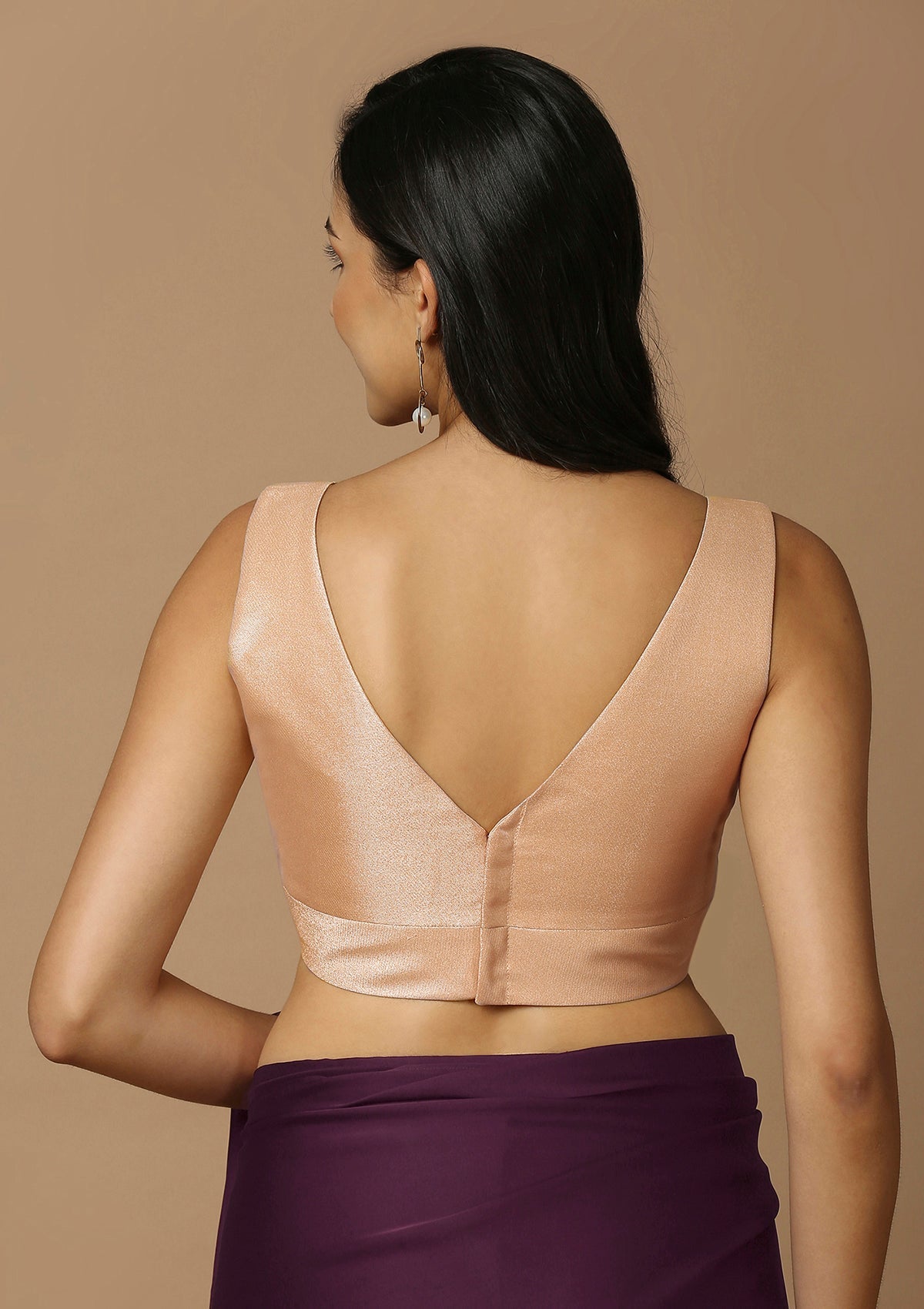 Rose Gold Silk Sleeveless Readymade Blouse