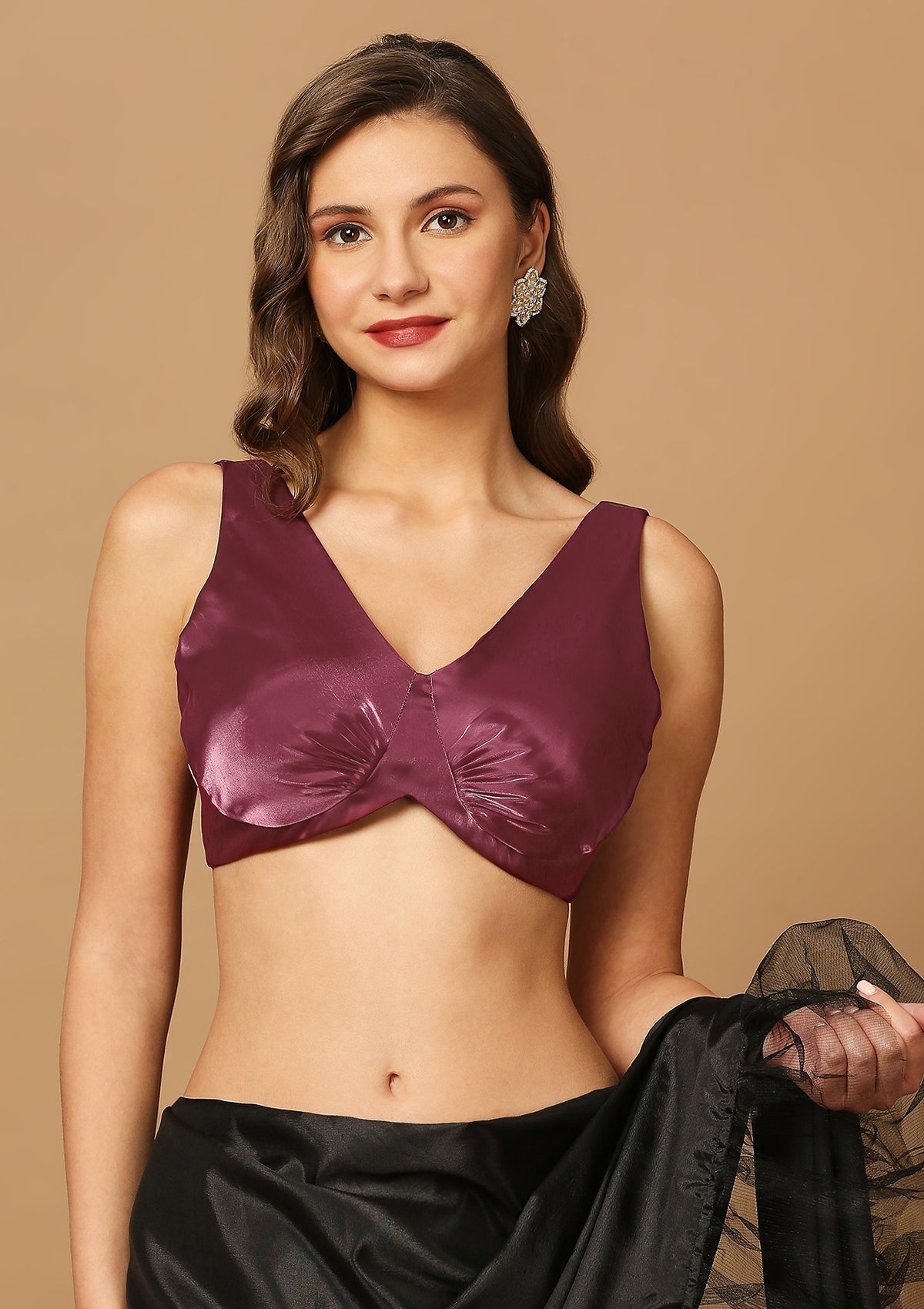 Maroon Ruched Saree Blouse
