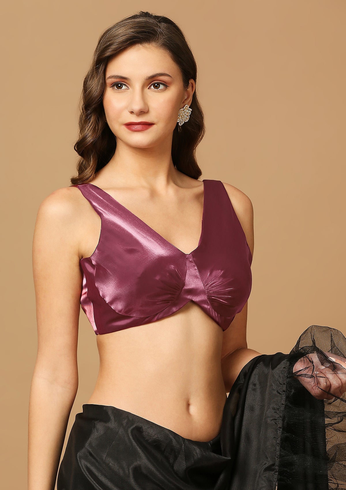 Maroon Ruched Saree Blouse