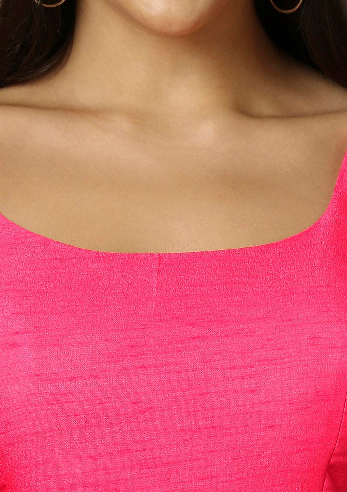 Pink Silk Sleeveless Readymade Blouse With Round Neck