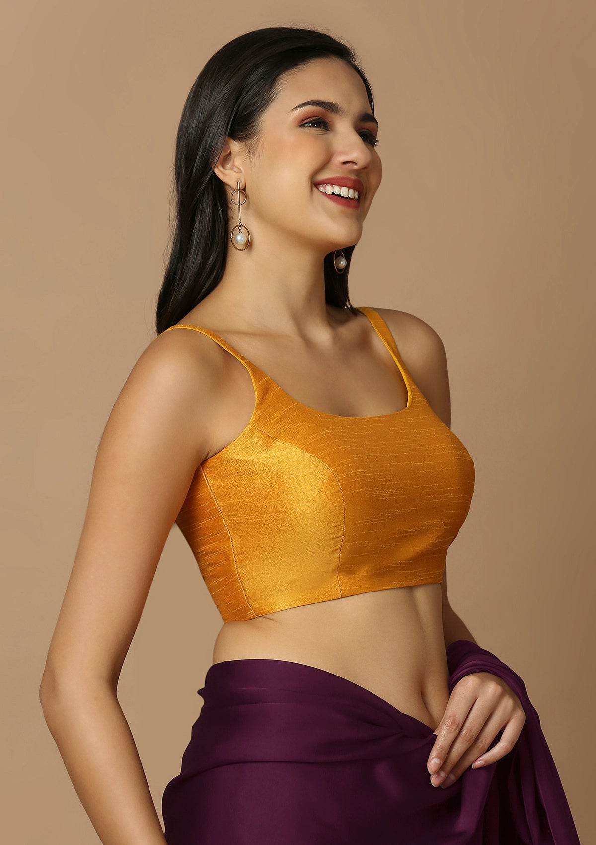 Yellow Silk Sleeveless Readymade Padded Blouse