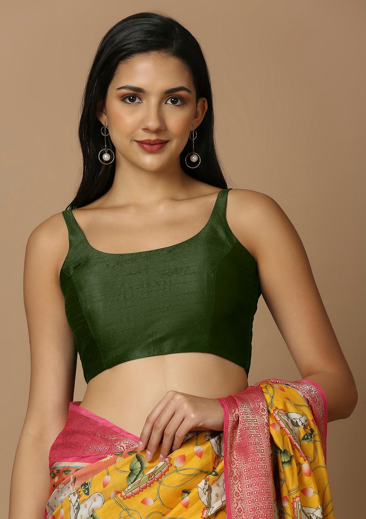 Green Solid Saree Blouse