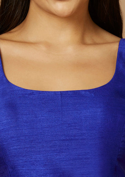 Royal Blue Silk Sleeveless Readymade Blouse