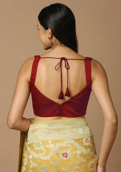 Red Silk Sleeveless Readymade Blouse