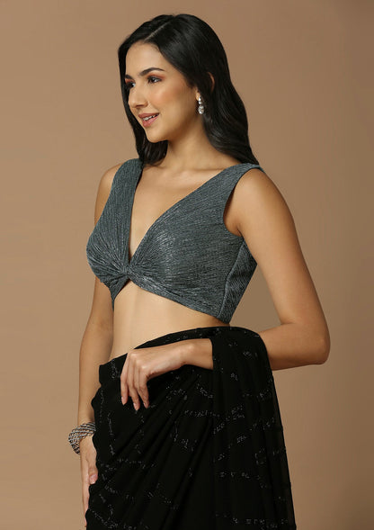 Charcoal Grey Silk Sleeveless Readymade Blouse