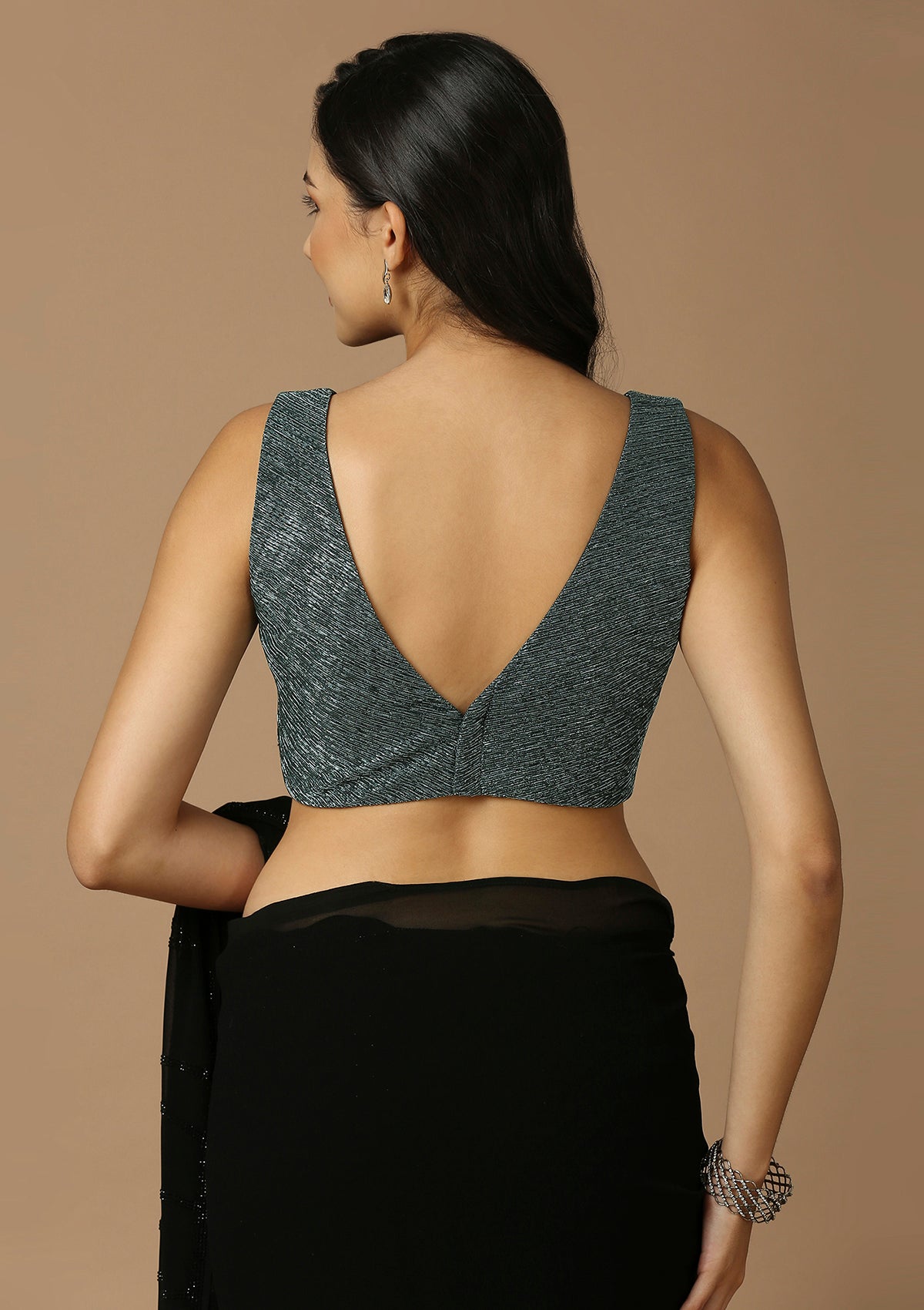 Charcoal Grey Silk Sleeveless Readymade Blouse