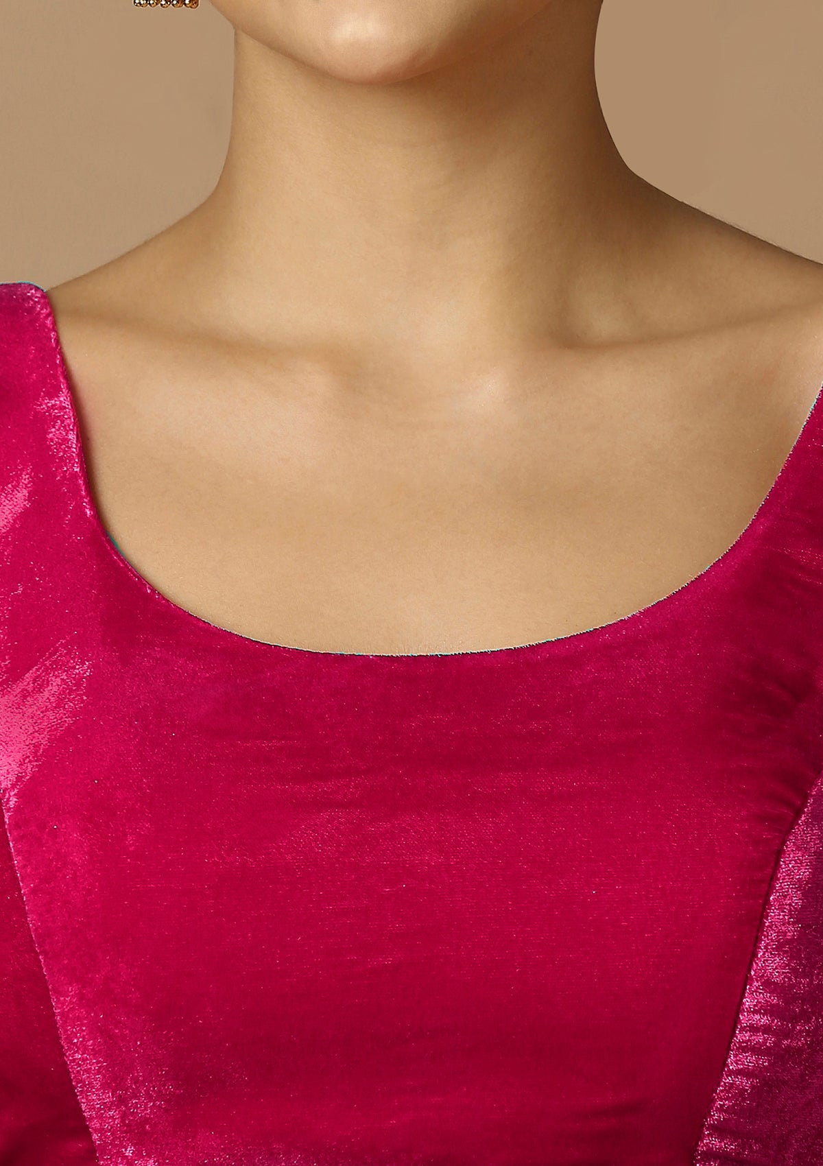 Pink Velvet Sleeveless Readymade Blouse