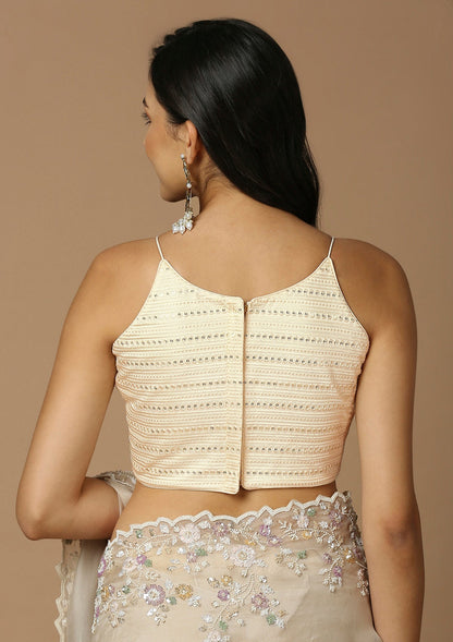 Off White Silk Sleeveless Readymade Padded Blouse