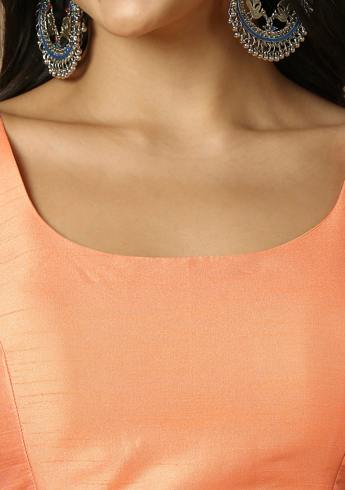 Peach Silk Sleeveless Readymade Padded Blouse