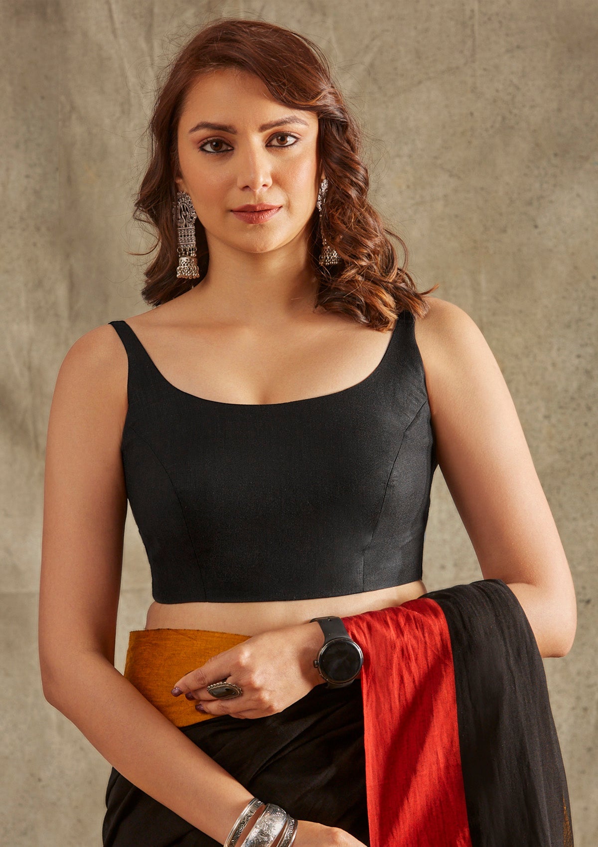 Black Cotton Sleeveless Readymade Blouse