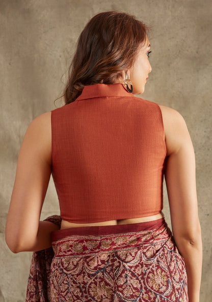 Orange Cotton Sleeveless Readymade Padded Blouse