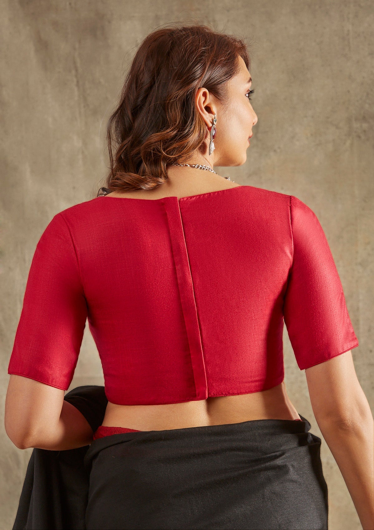 Red Zipper Solid Blouse