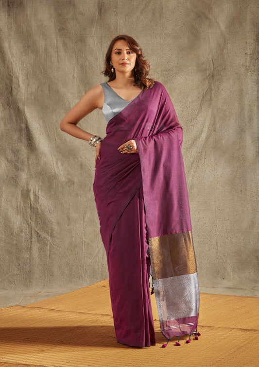 Purple Cotton Saree