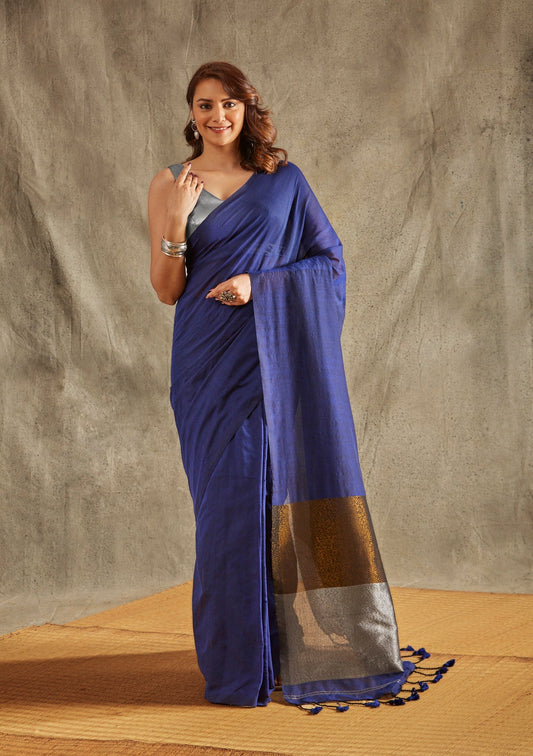 Navy Blue Cotton Saree