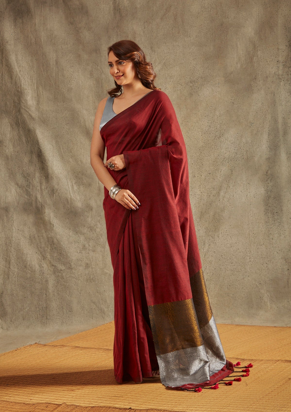 Maroon Cotton Saree