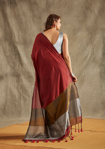 Maroon Cotton Saree