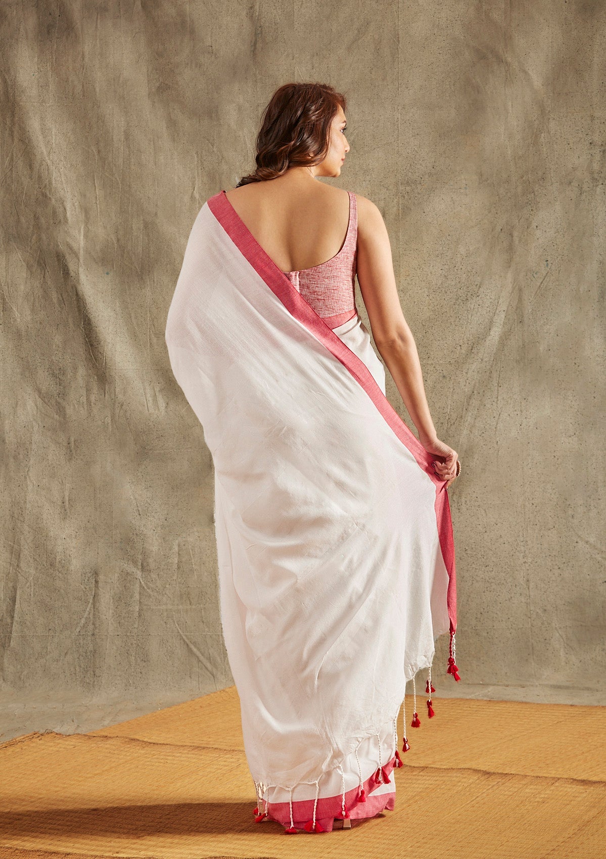 White and Red Cotton Saree