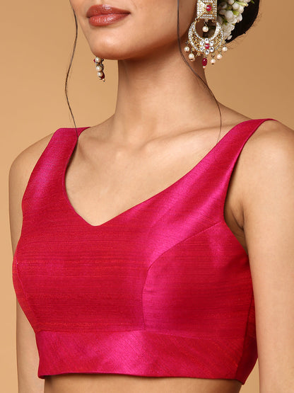 Pink Silk Sleeveless Readymade Blouse With Sweetheart Neck