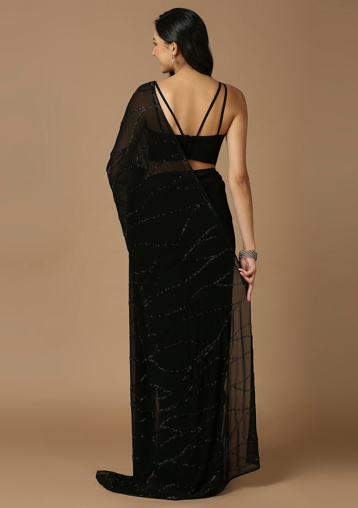 Buy Embellished Border Shimmery Black Sequins Saree Online