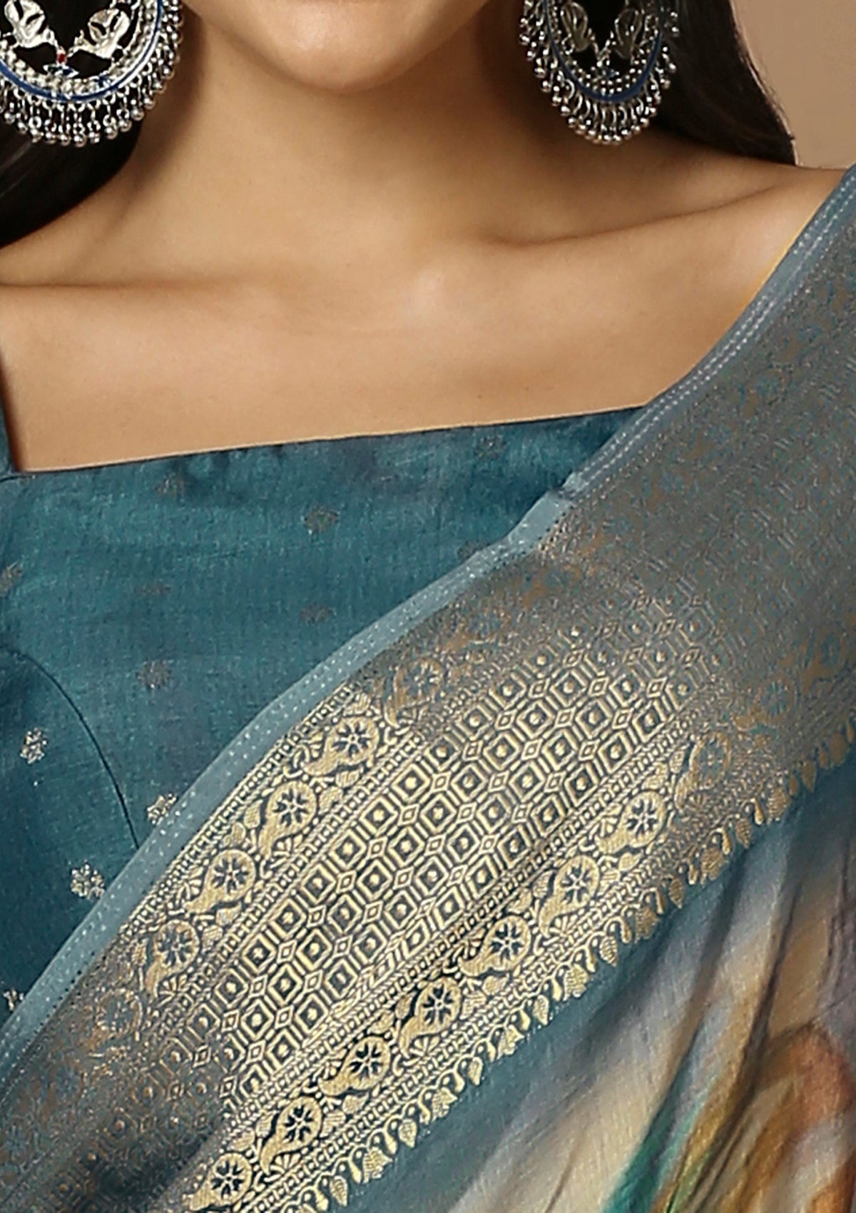 Teal Printed Saree