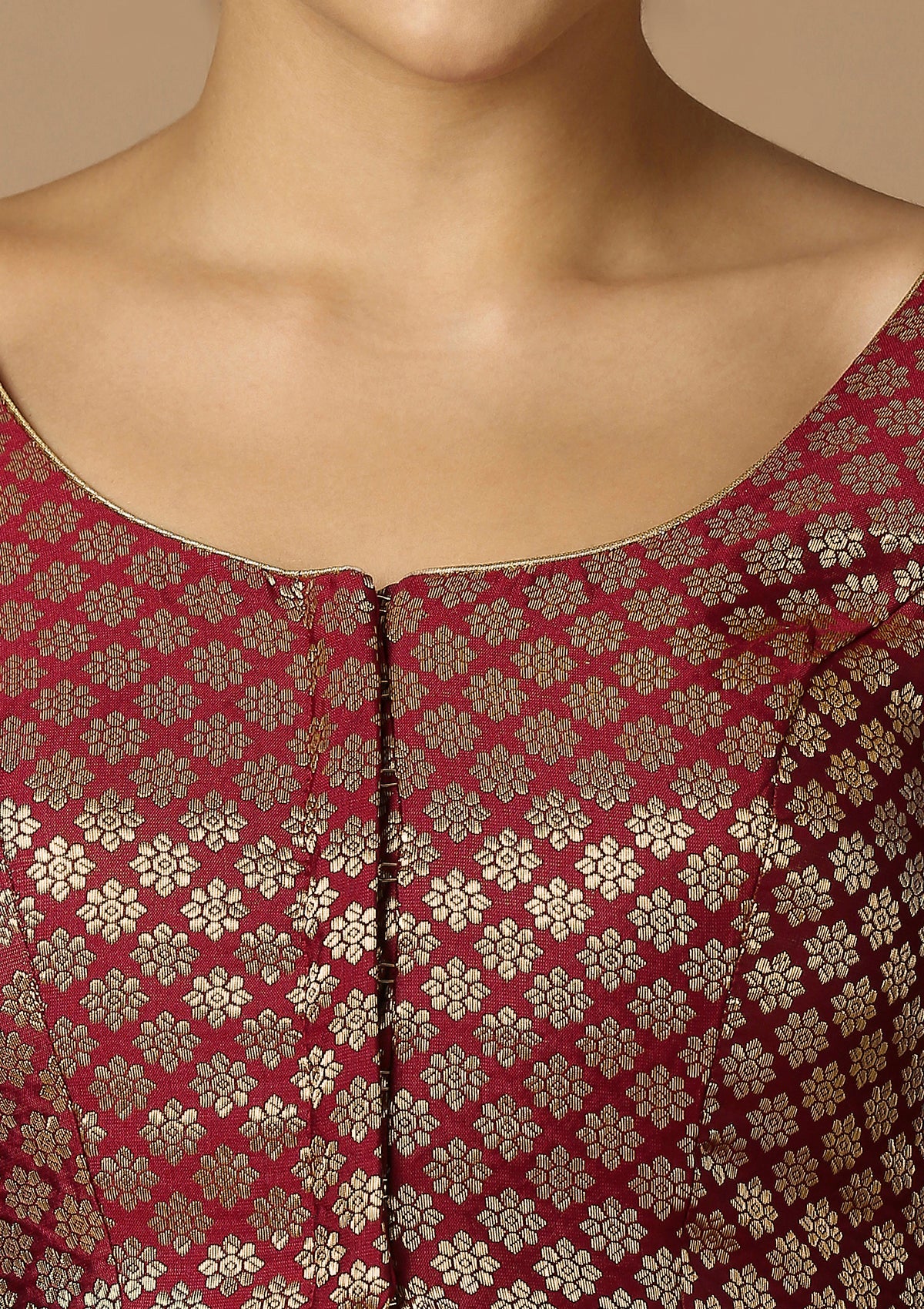 Maroon Brocade Round Neck Readymade Blouse