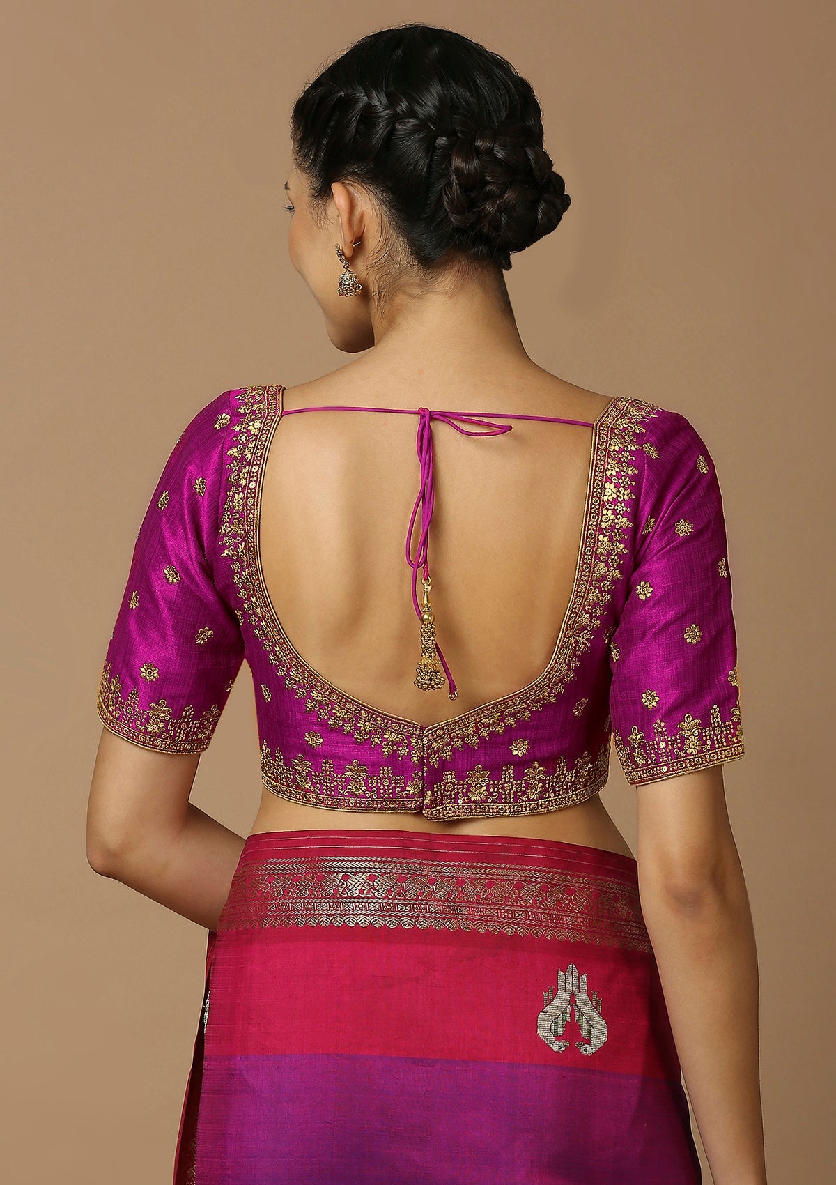 Magenta Zari Embroidered Saree Blouse