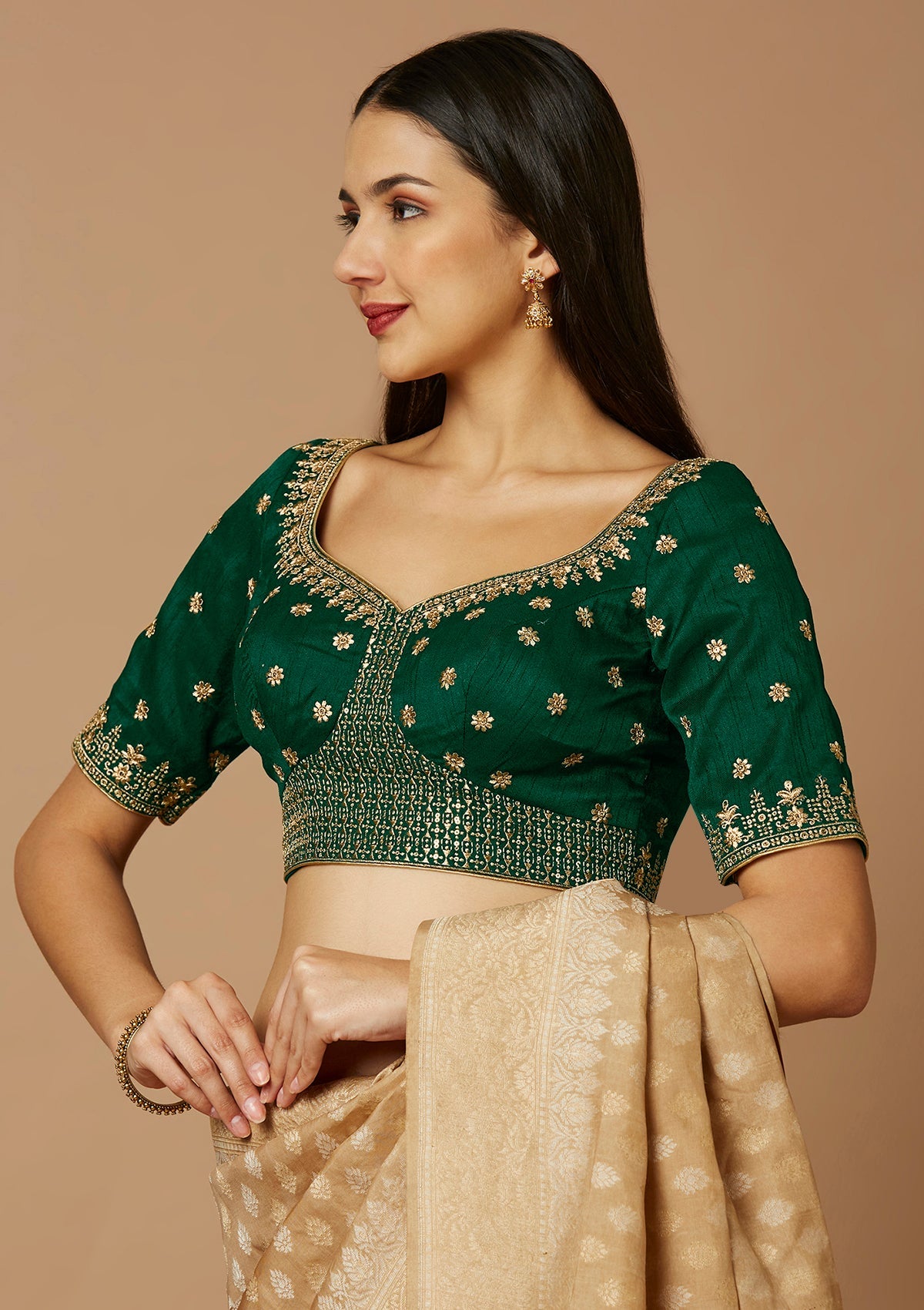Green Zari Embroidered Saree Blouse