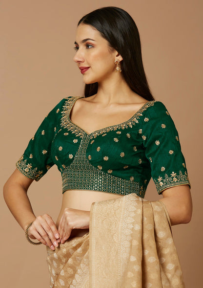 Green Silk Sweetheart Neck Readymade Padded Blouse