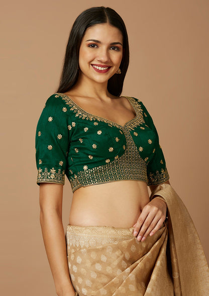 Green Silk Sweetheart Neck Readymade Padded Blouse