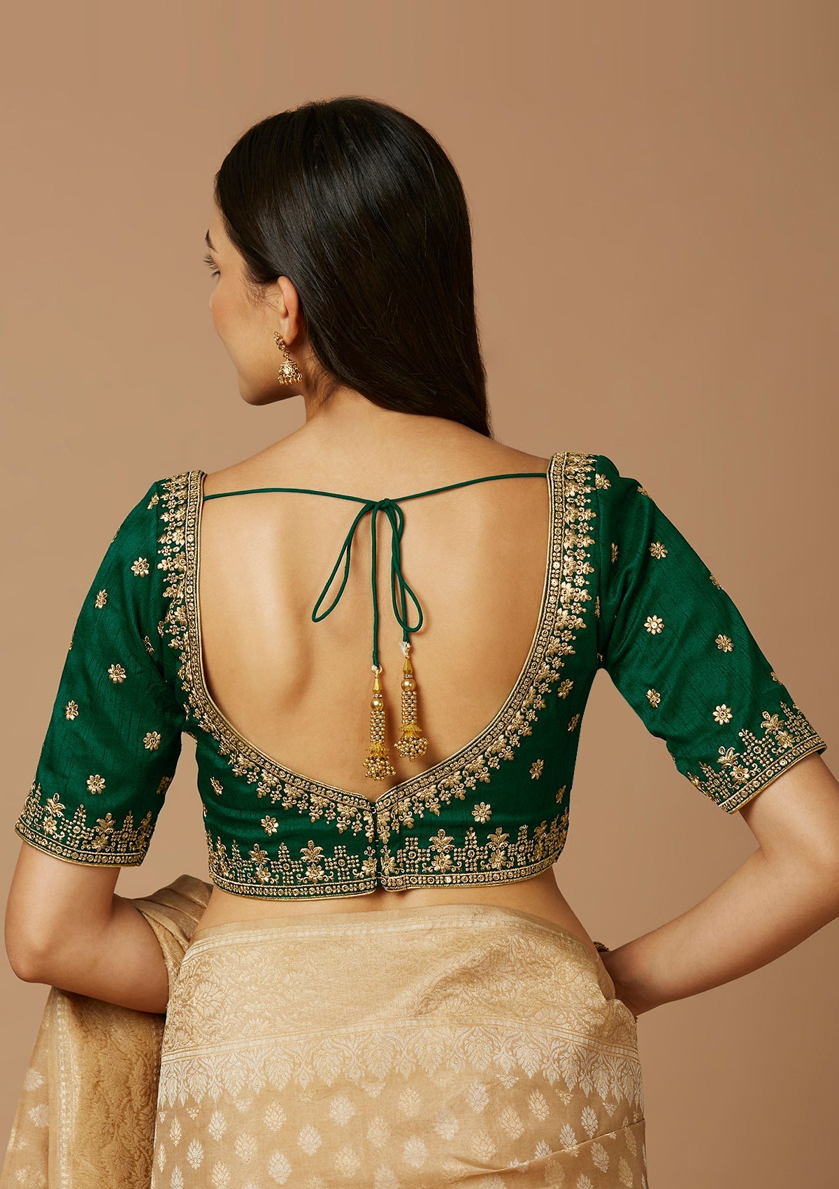 Green Silk Sweetheart Neck Readymade Padded Blouse