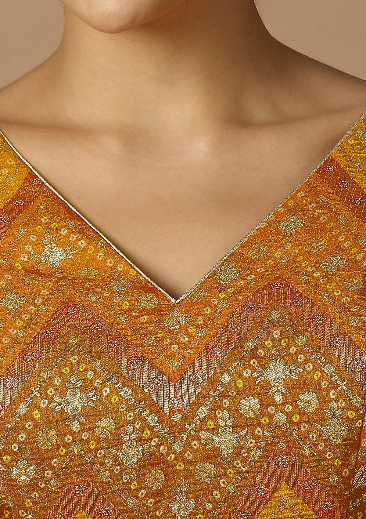 Mustard Woven Design Saree Blouse